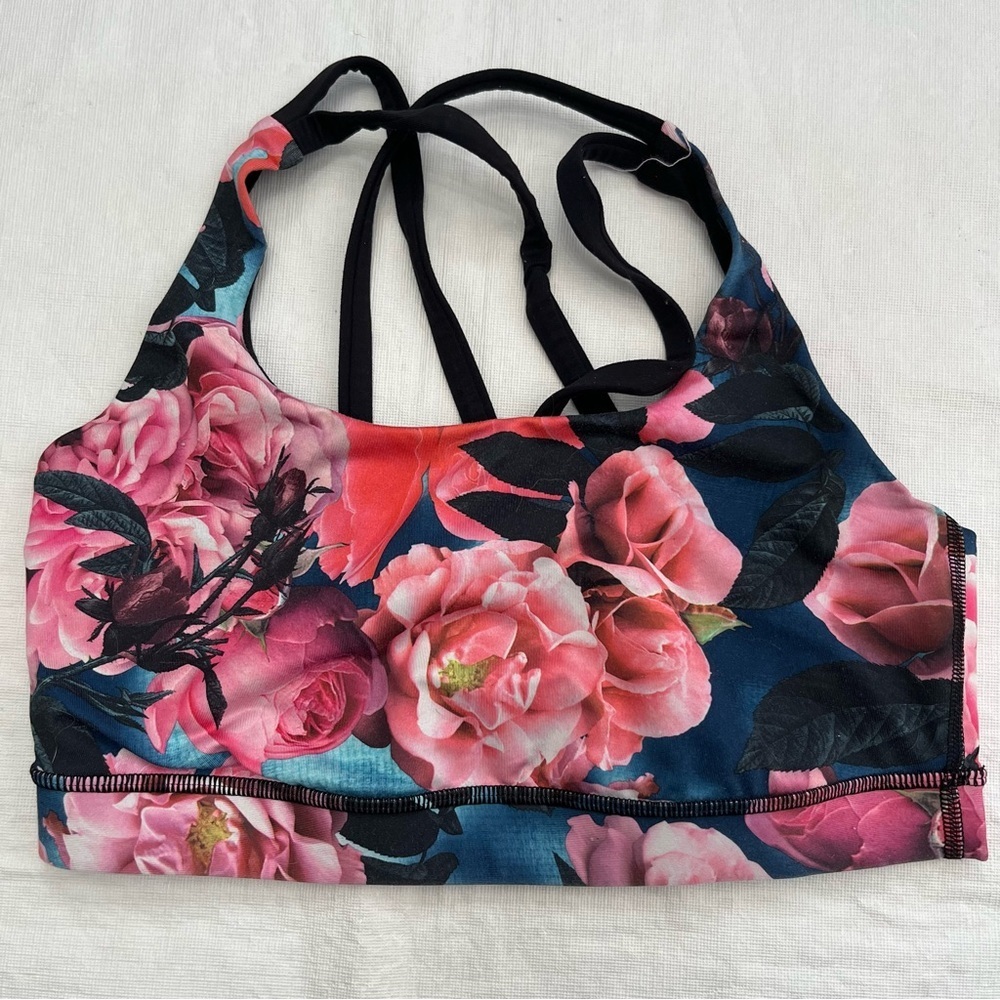 lululemon athletica Pink Rose Floral Sports Bra on Navy